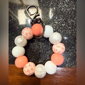 Coral and White Beaded Keychain wristlet